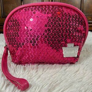 Caboodles Passion Pink Sequin Dumpling Cosmetics Bag Wristlet Clutch